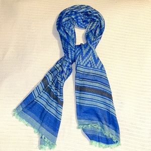 Pashmina Scarf - Zig Zag Striped Blue and Light Blue